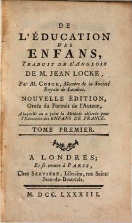 De L'Éducation Des Enfans, 1