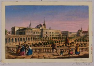 Der Zwinger in Dresden, Blick von der Balustrade südlich des Wallpavillons auf die Gemäldegalerie Alte Meister (Semperbau)