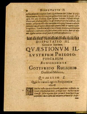 Disputatio III. Respondente Gottfrido Rulichio