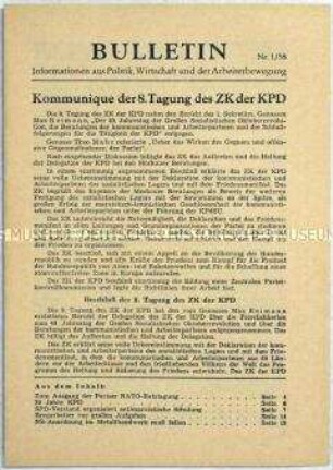 Illegales Informationsblatt der KPD "Bulletin" u.a. mit einem Kommuniqué der 8. Tagung des ZK der KPD