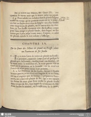 Chapitre LV. De la fonte des Mines de plomb en Ecosse, dans un Fourneau de fer fondu