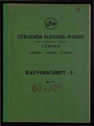 Bauvorschrift Schiffbau für ein 33.400 tdw-Autotransport-/Massengutschiff mit roll on / roll off-Einrichtung. Gültig für die Neubauten 604/605 der Partenreedereien Bau Nr. 604/605, vertreten durch Reederei Aug. Bolten Wm Miller's Nachfolger, Hamburg, als Korrespondenzreeder