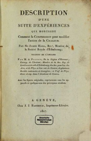 Description d'experiences sur la Chaleur