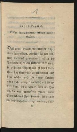 Erstes Kapitel. Einige Betrachtungen. Absicht dieser Blätter.