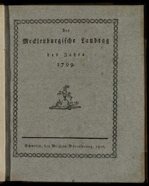 1799: Der Mecklenburgische Landtag des Jahrs 1799