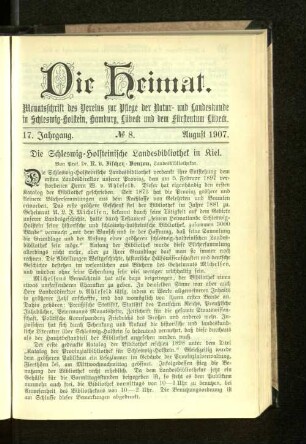 17. Jahrgang. No. 8. August 1907.