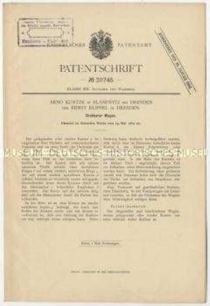Patentschrift eines drehbaren Wagens, Patent-Nr. 20745