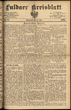 Erste Ausgabe vom Samstag, den 28. Mai 1892.