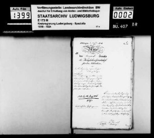 Heimatverhältnisse des aus Ohrdruff (Herzogtum Sachsen-Gotha) stammenden Jägerburschen August Hindersinn, der sich im Arbeitshaus Markgröningen befindet