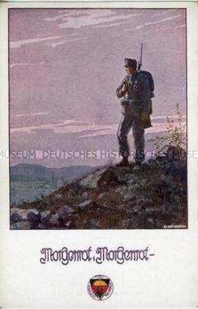 Soldat auf Berggipfel; Postkarte des Deutschen Schulvereins, Nr. 662