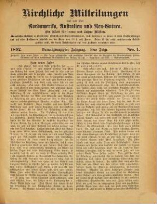 Kirchliche Mitteilungen aus und über Nordamerika, Australien und Neu-Guinea : Organ der Neuendettelsauer Mission. 1892 = N.F., Jg. 24