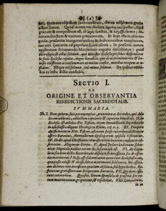 Sectio I. De Origine et Observantia Benedictionis Sacerdotalis.