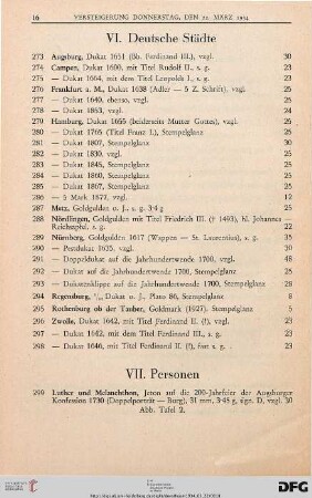 VI. Deutsche Städte (Nr. 273-298)