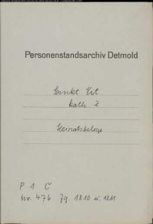 Belegakten zum Heiratsregister der katholischen Gemeinde Sankt Vit, Kreis Wiedenbrück (1810-1811)