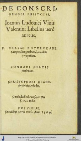 De Conscribendis Epistolis Ioannis Ludovici Vivis Valentini Libellus vere aureus