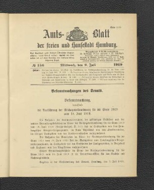 No.156, Mittwoch, den 9. Juli 1919