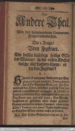 Der Andere Theil. Von den beantworteten Controvers-Fragen insonderheit