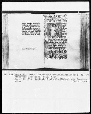 Lochner-Gebetbuch / Deutsches Gebetbuch — Sankt Michael als Drachentöter, Folio 150recto