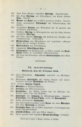 II. Auctionstag Mittwoch den 24. Februar 1886