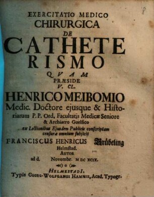 Exercitatio Medico Chirurgica De Catheterismo
