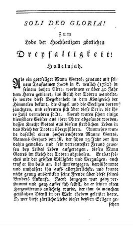 SOLI DEO GLORIA ! - Zum Lobe der Hochheiligen göttlichen Dreyfaltigkeit! Hallelujah.