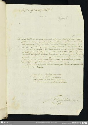 [Faszikel 9: Brief des Sekretärs Pietro Liberi an Bernardo Trevisan]