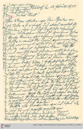 Korrespondenz von Alice und Ludwig Klein: Brief von Ludwig Klein an Kurt Klein