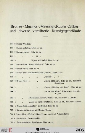 Bronze-, Marmor-, Messing-, Kupfer-, Silber- und diverse versilberte Kunstgegenstände (Nr. 688-758)