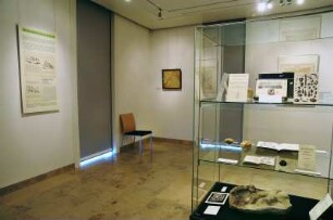 SLUB, Ausstellung "Gespräche mit der Erde. Geowissenschaften in Sachsen" : Ausstellungspräsentation im Buchmuseum mit Hochvitrine
