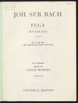 Fuga (Ricercata) a 6 voci : No. 2 aus dem "Musikalischen Opfer"