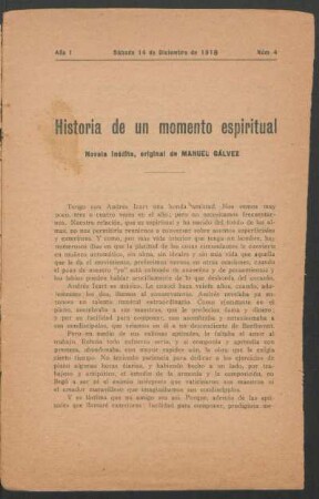 1918000400: Historia de un momento espiritual : novela inédita original