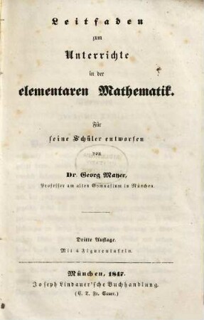 Leitfaden zum Unterrichte in der elementaren Mathematik