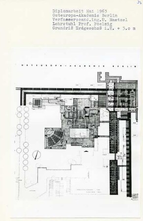 Osteuropa-Akademie, Berlin-Spandau (Diplomarbeit bei Peter Poelzig): Grundriss Erdgeschoss + 3.00, 1:200