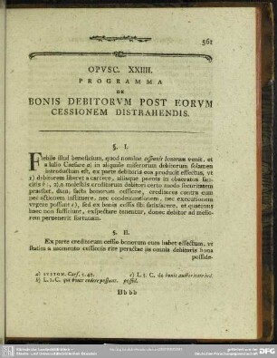 Opusc. XXIIII. Programma De Bonis Debitorum Post Eorum Cessionem Distrahendis