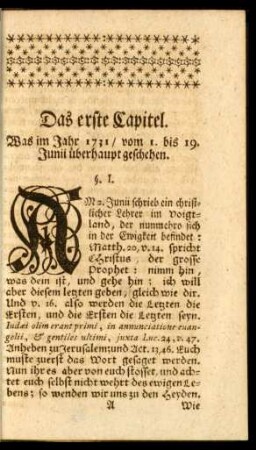 Das erste Capitel. Was im Jahre 1731, vom 1. bis 19. Junii überhaupt geschehen.