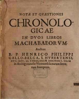 Notae Et Quaestiones Chronologicae In Duos Libros Machabaeorum