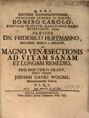 De Magno Venaesectionis Ad Vitam Sanam Et Longam Remedio
