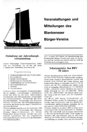 Veranstaltungen und Mitteilungen des Blankeneser Bürger-Vereins