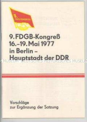 Broschüre für Teilnehmer des 9. FDGB-Kongresses