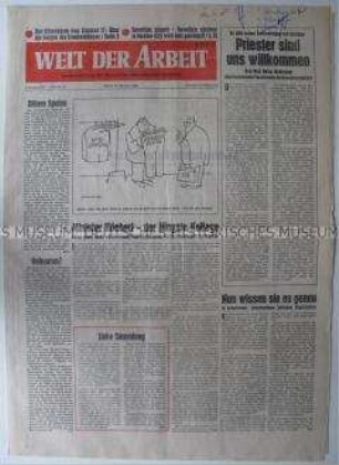 Wochenzeitung des Deutschen Gewerkschaftsbundes "Welt der Arbeit" u.a. zur Gründung der Deutschen Friedens-Union (DFU)