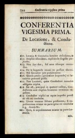 Conferentia Vigesima Prima. De Locatione, & Conductione