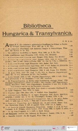 Bibliotheca Hungarica & Transylvanica (Nr. 1 - 1540)