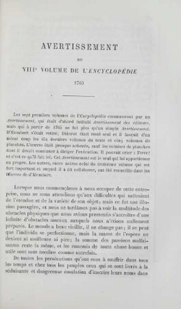 Avertissement du VIIIe volume de l'encyclopédie. 1765