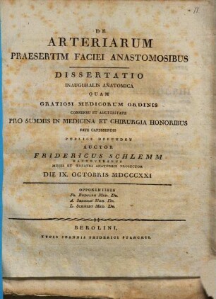 De arteriarum praesertim faciei anastomosibus : Diss. inaug. anat.