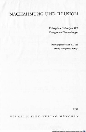 Nachahmung und Illusion : Kolloquium Gießen Juni 1963 ; Vorlagen und Verhandlungen