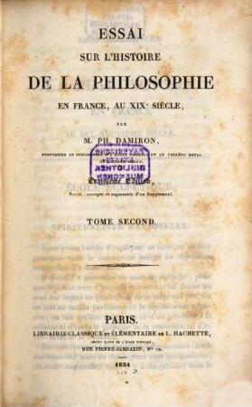 Essai sur l'histoire de la philosophie en France, au XIXe siècle, 2