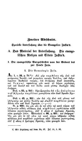 Zweiter Abschnitt. Specielle Untersuchung über die Evangelien Justin's.