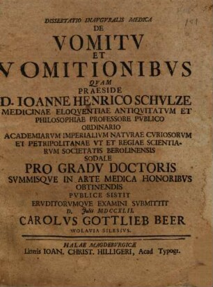 Diss. inaug. med. de vomitu et vomitionibus