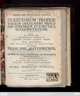 Dissertatio Inauguralis Iuridica De Statutorum Proprie Talium Obligandi Principiis Eorumque Authentica Interpretatione