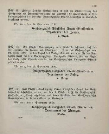 106. Ministerial-Bekanntmachung, betreffend die Stellvertretung des Vorsitzenden der Stiftungsverwaltung der Hülfskasse für Frankenheim in Verhinderungsfällen